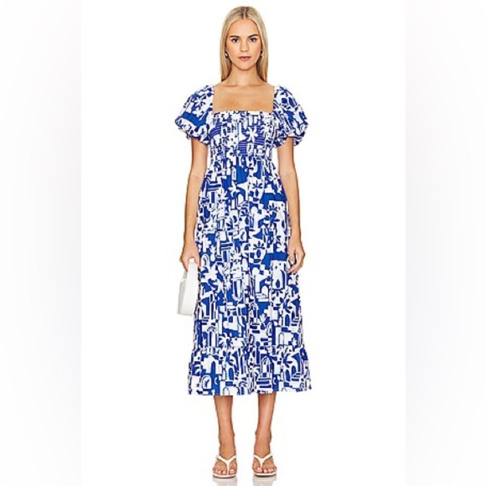 Show Me Your MuMu Afternoon Tea Blue and White Midi Dress